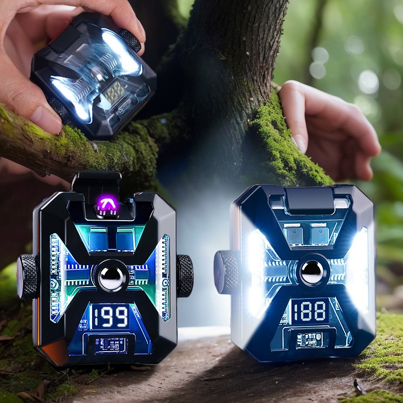 Play Fingertip Gyro Lighter Windproof Double Arc Cigarette Lighter Mecha Machine Wind Ignition Counting Rechargeable Lighter